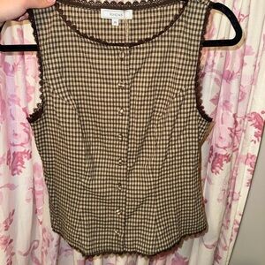 RIHOAS Brown Checkered Sleeveless Blouse